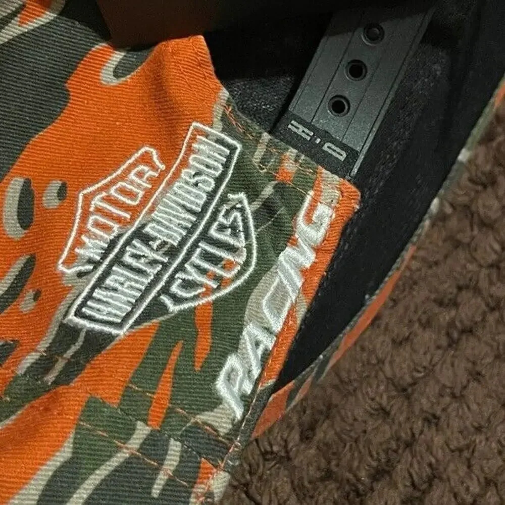 HARLEY DAVISON HAT CAMO‎ ORANGE GREEN RACING SNAPBACK BIKER MILITARY ICONIC RARE